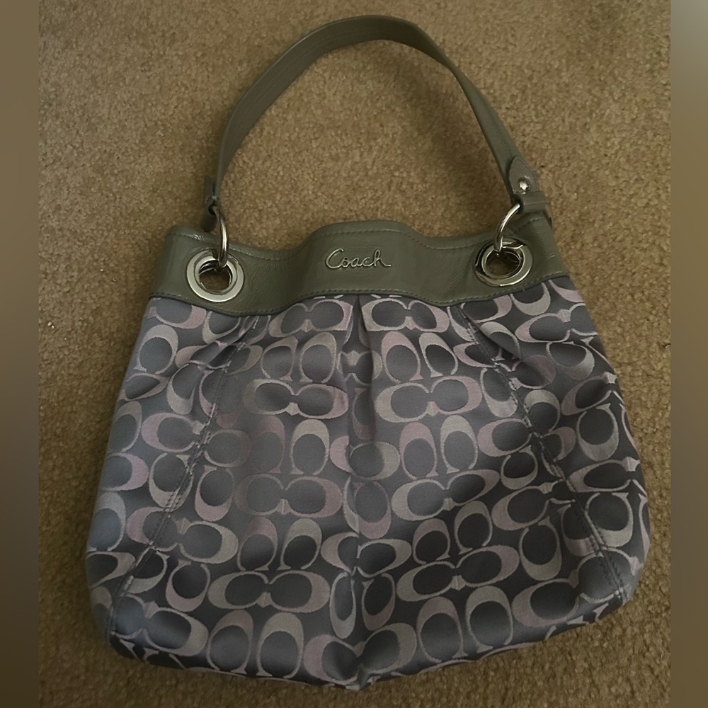 Coach Gray and Silver Patterned Shoulder Bag, medium size